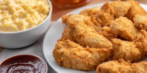Southern Family Pack, close up of tenders and mac & cheese