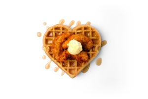 Heart shaped chicken and waffles